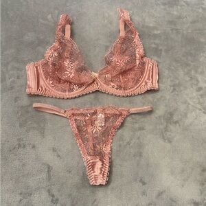 New! SET Myla London Pink Floral Lace Bra and Thong Panty 10621
